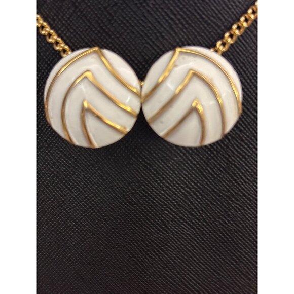 Vintage Monet White & Gold Chevron Clip-On Earrings - Timeless Statement Jewelry - Picture 2 of 8